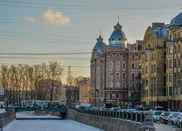 Inverno Dique Rio Karpovka São Petersburgo Lado Petrogrado — Fotografia de Stock