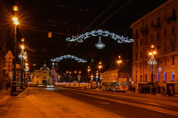 Soirée Noël Festive Saint Pétersbourg Sur Perspective Nevsky — Photo