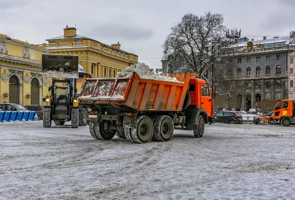 Remoción Nieve Plaza Ciudad San Petersburgo — Foto de Stock
