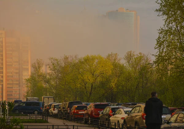 Spring Foggy Morning Banks Neva River Rybatskoye District Petersburg — Stock Photo, Image