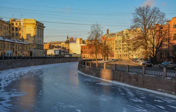 Inverno Dique Rio Karpovka São Petersburgo Lado Petrogrado — Fotografia de Stock