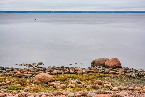 Costa Golfo Finlândia Dia Outono Nublado Pedras Baía — Fotografia de Stock
