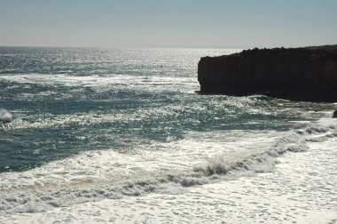 Pasifik Okyanusu'nun kayaları ve dalgaları.