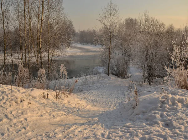 Sunny Winter Day Bank River Slavyanka — Stock Photo, Image