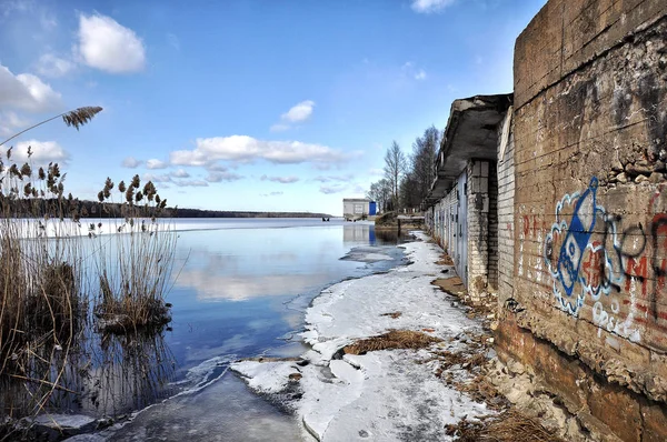 Neva River Leningrad Region Garages Accommodate Boats — Stock Photo, Image