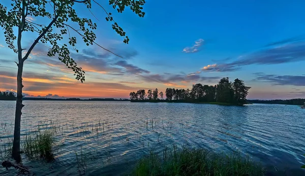 Colorido Atardecer Lago Vuoksa Región Leningrado — Foto de Stock