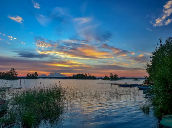 Colorido Atardecer Lago Vuoksa Región Leningrado — Foto de Stock