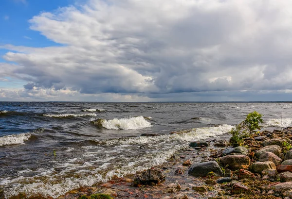 Вітряний осінній день на березі озера Ладозьке. — стокове фото