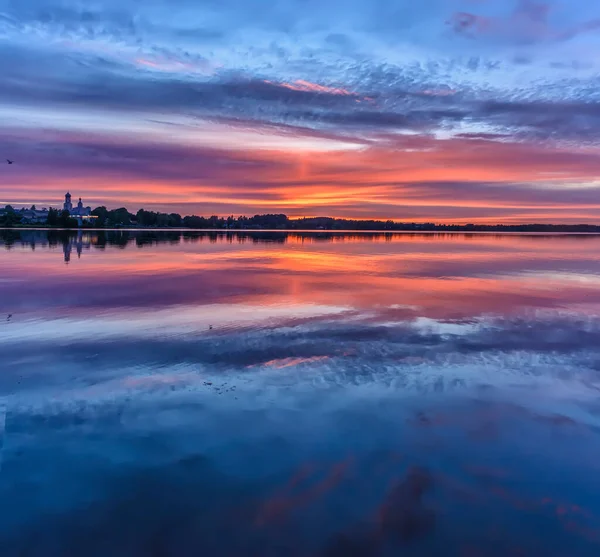 Чудовий Літній Захід Сонця Озері Вальдай Липні — стокове фото