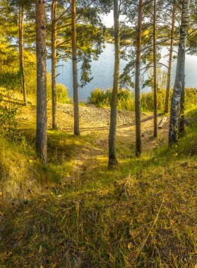 Taş ocağının kıyısında güzel bir sonbahar akşamı. Açık havada..