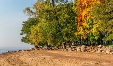 Finlandiya Körfezi kıyıları güneşli bir eylül gününde. 