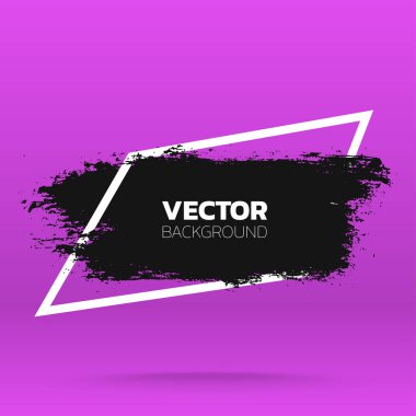 Grunge arka plan. Fırça siyah boya mürekkep vuruşunu rombic çerçevenin üzerine. Vektör çizim