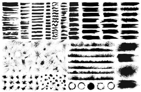 Beyaz arka plan üzerinde izole elle çizilmiş grunge öğeleri büyük kümesi. Siyah mürekkep sınırları, fırça darbeleri, lekeleri, afiş, lekeleri, splatters, sprey. Vektör çizim