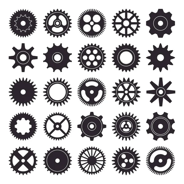 Conjunto de iconos de silueta Cogwheel aislados sobre fondo blanco. Ilustración vectorial — Archivo Imágenes Vectoriales