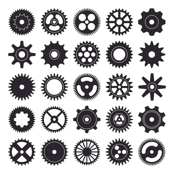 Cogwheel siluet simgeleri beyaz arka plan üzerinde izole ayarlayın. Vektör çizimi