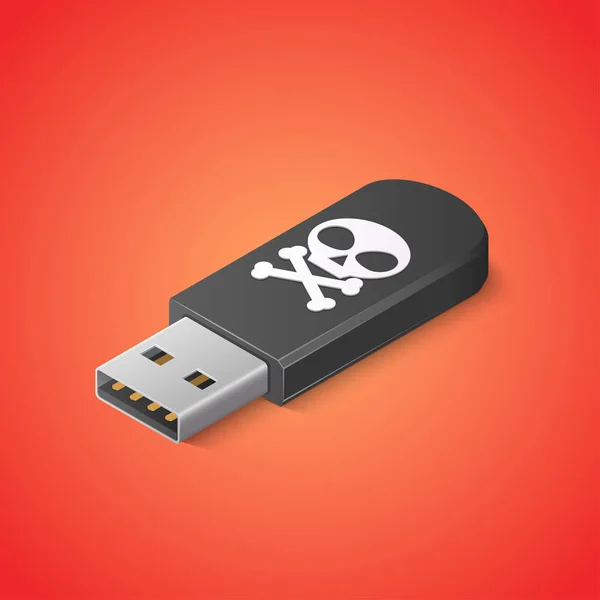 USB hafıza kartındaki bilgisayar virüsü. Tehlikeli yazılım enfeksiyonu konsepti. İzometrik vektör illüstrasyonu