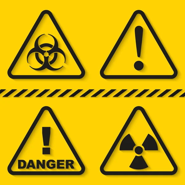 Conjunto de sinais de perigo isolados no fundo amarelo. Ilustração vetorial —  Vetores de Stock