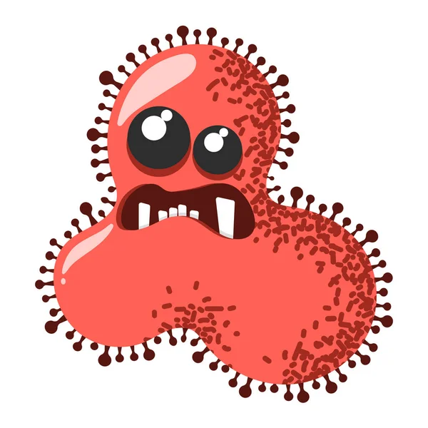 Grappig en schattig virus, bacteriën, kiemtekenfilmfiguur. Microbe en pathogeen micro-organisme geïsoleerd op witte achtergrond. — Stockvector