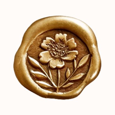Yarım tonlu kabartmalı çiçekli altın balmumu mühür. Modern retro etkisi düğün kırtasiyesi, markalaşma, karışık medya kolajı, dijital koleksiyon defteri ve klasik tasarım için idealdir..