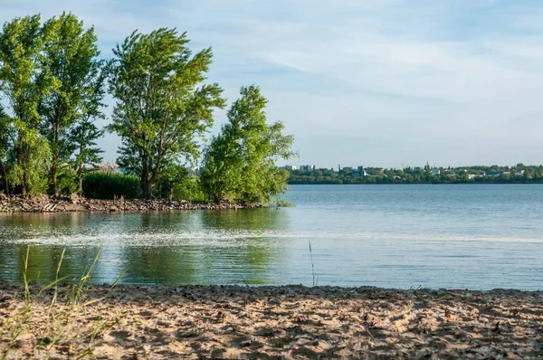 River, beach and trees on a summer evening — Stock Photo, Image