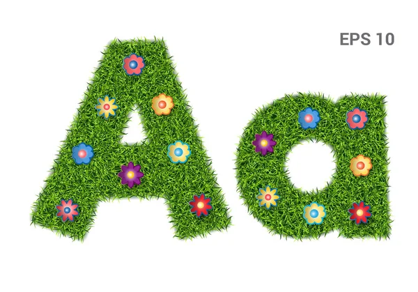 Letter A with a texture of grass and flowers. — Stock Vector
