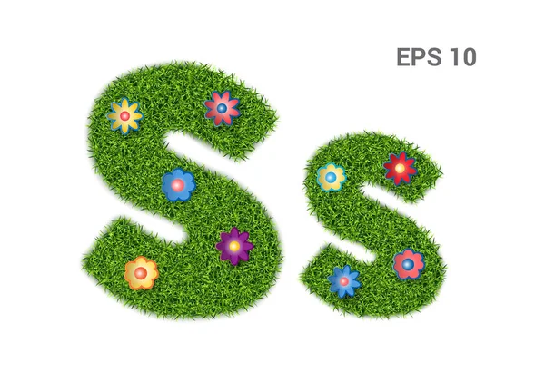 Letter Ss with a texture of grass and flowers. — Stock Vector