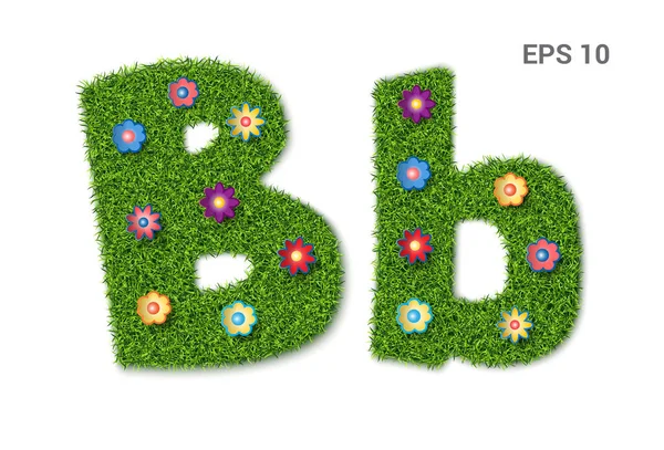 Letter Bb with a texture of grass and flowers. — Stock Vector