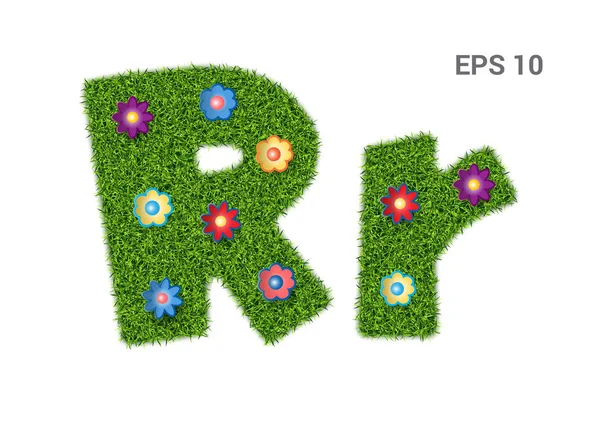 Letter Rr with a texture of grass and flowers. — Stock Vector
