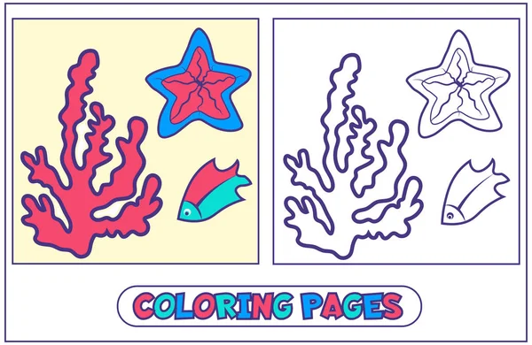페이지를 색칠 하는 해양 주민 — 스톡 벡터