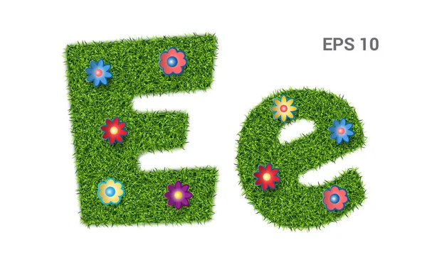 Letter Ee with a texture of grass and flowers. — Stock Vector