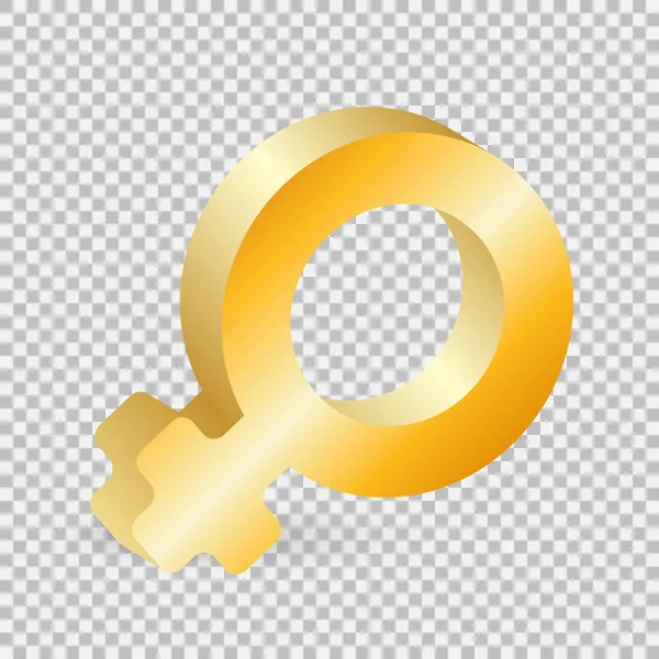 Kön Tecken Feminina Realistiska Gjorda Guld Transparent Bakgrund Volymetrisk Symbol — Stock vektor