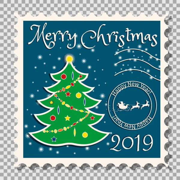 Рождественская елка на почтовой марке — стоковый вектор