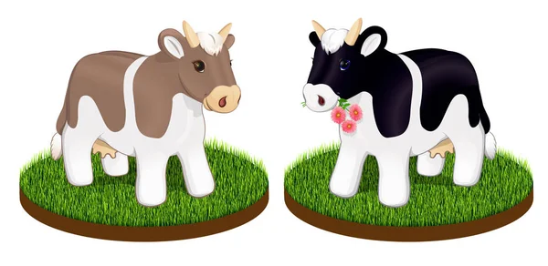 Due mucche sull'erba — Vettoriale Stock