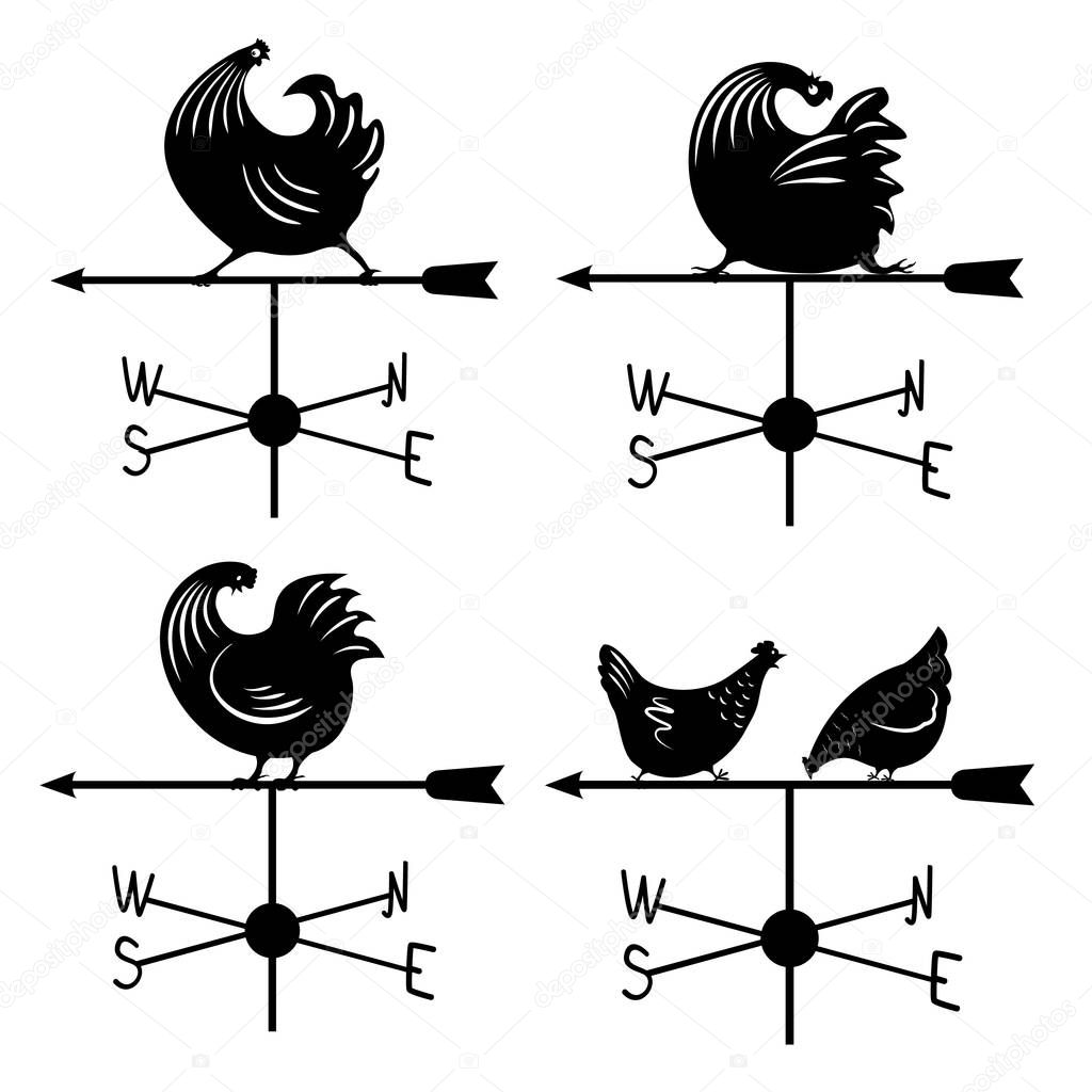 Weathervane icon set. logo with a rooster. Vector illustration.
