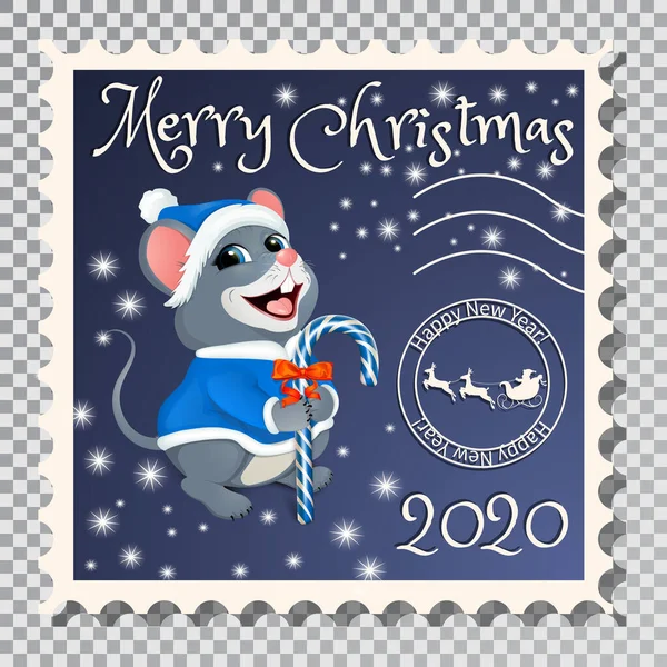 Ștampila poștală - An fericit al șobolanului — Vector de stoc