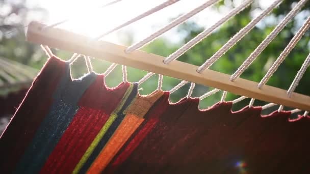 Détente dans l'hamac dans le jardin d'été au coucher du soleil — Video