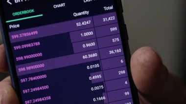 Adam bir smartphone için kripto Döviz ticareti internet kullanın. ağır çekim