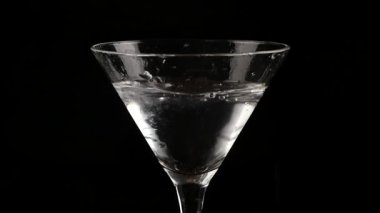 kadın Close-up alkol kokteyl bardağına sarı limon sıkmak. ağır çekim