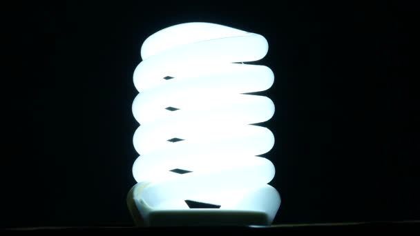 Fluorescerande lampa slå på och av på svart bakgrund, Slowmotion — Stockvideo