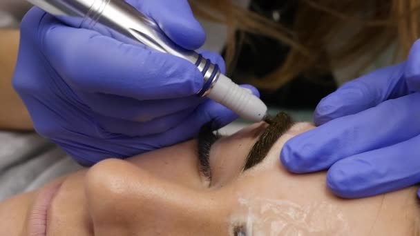 Maquillaje Permanente Profesional Ceja Primer Plano Cejas Tatuaje — Vídeos de Stock