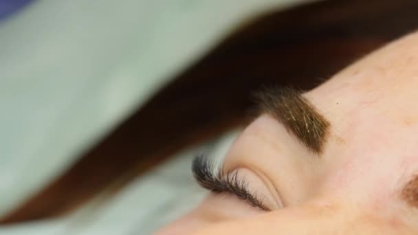 Professionella Ögonbryn Permanent Makeup Närbild Bryn Tatuering — Stockvideo
