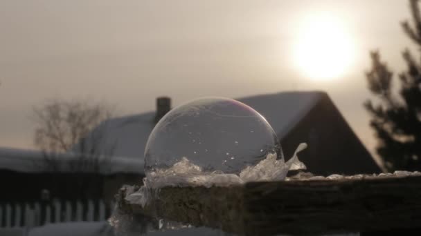 Bolha Sabão Gelada Globo Neve Congelado Floco Neve Padrões Gelo — Vídeo de Stock