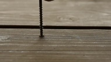 marangoz bir tornavida ile vida ile ahşap zemin giderir. yavaş çekim