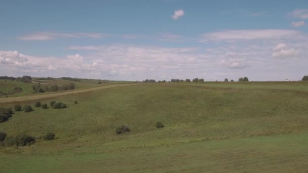 VISTA AEREALE. Terreno agricolo dopo il raccolto, strada rurale tra i campi. 4K — Video Stock