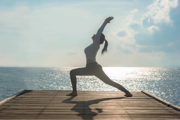 Mode Vie Sain Femme Balle Yoga Équilibrée Pratiquant Méditer Énergie — Photo