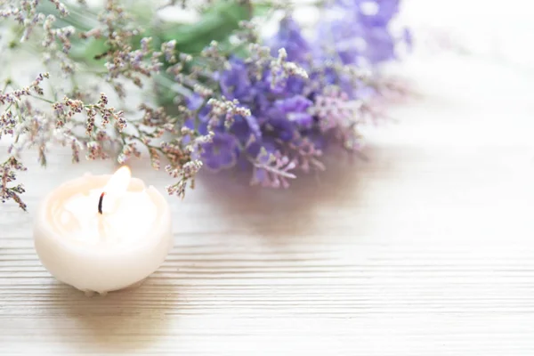 Lavender Aromatherapy Spa Candle Thai Spa Relax Treatments Massage Concrete — Stock Photo, Image