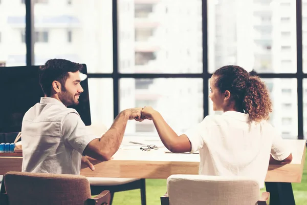 Business Partner Woman Man Bump Jolt Hands Together Start New — Stock Photo, Image