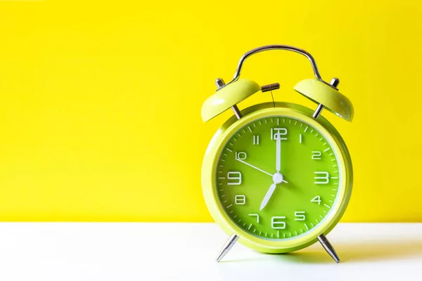 Alarm Green Vintage Alarm Clock Falling Floor Color Background Morning — Stock Photo, Image
