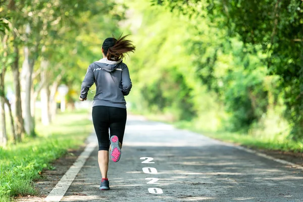 Start New Year 2020 Start Runner Woman Running Nature Race — Stock Photo, Image