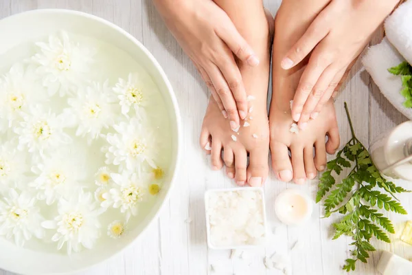 Spa beauty massage health wellness. Spa Thai therapy treatment aromatherapy for foot and hands woman with white flower nature candle for relax and summer time.  Lifestyle and cosmetic Concept